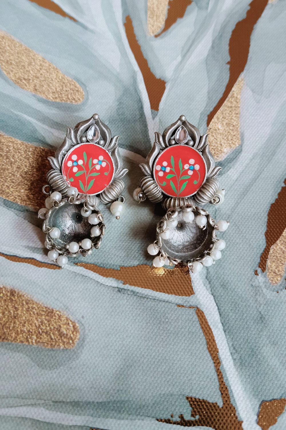 Nithya - Premium Quality Oxidised Jhumki (Hand Painted)