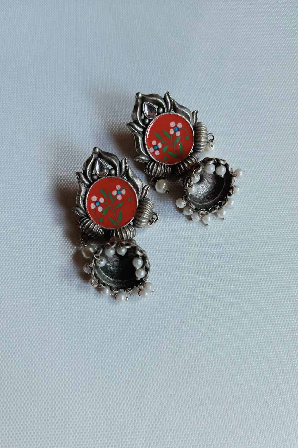 Nithya - Premium Quality Oxidised Jhumki (Hand Painted)