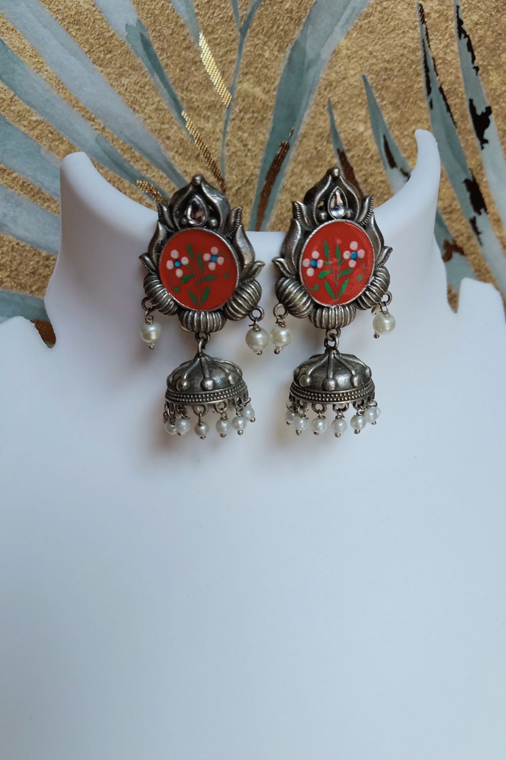 Nithya - Premium Quality Oxidised Jhumki (Hand Painted)