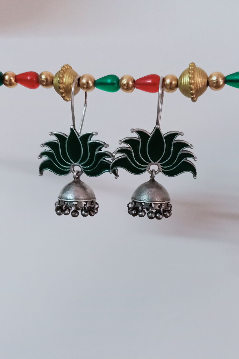 Padmaa (Green) - Premium Quality Oxidised Jhumki (Hand Painted)