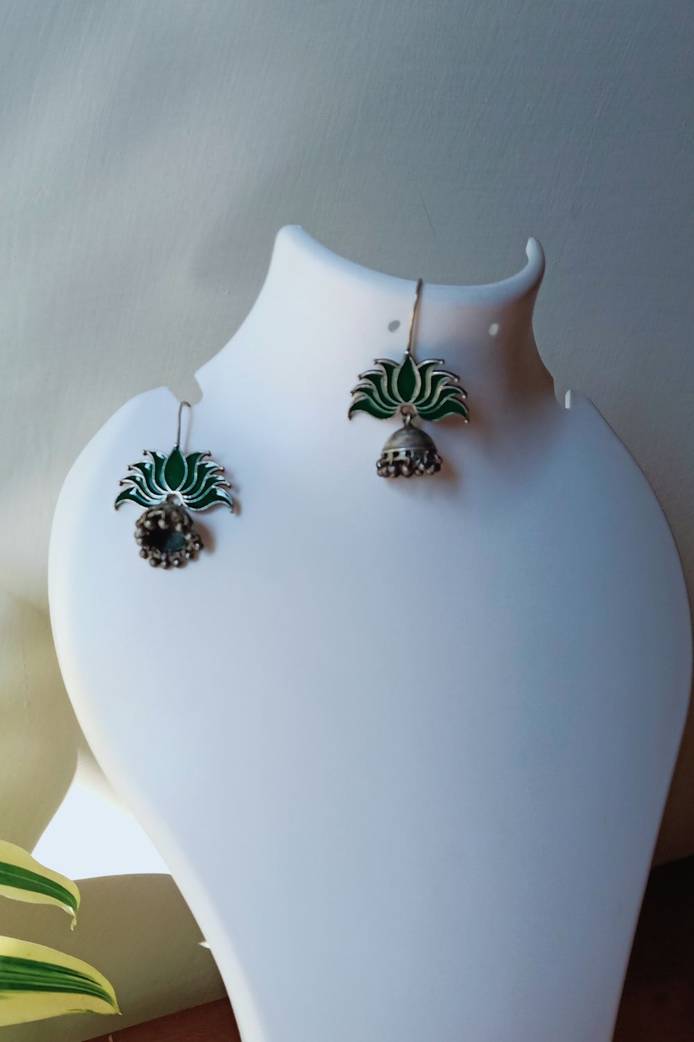 Padmaa (Green) - Premium Quality Oxidised Jhumki (Hand Painted)