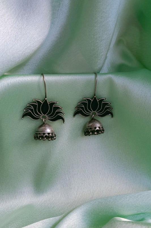 Padmaa (Navy Blue) - Premium Quality Oxidised Jhumki (Hand Painted)