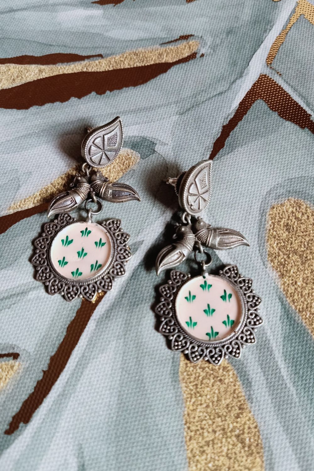 Pankajaa (Peach) - Premium Quality Oxidised Dangler (Hand Painted)