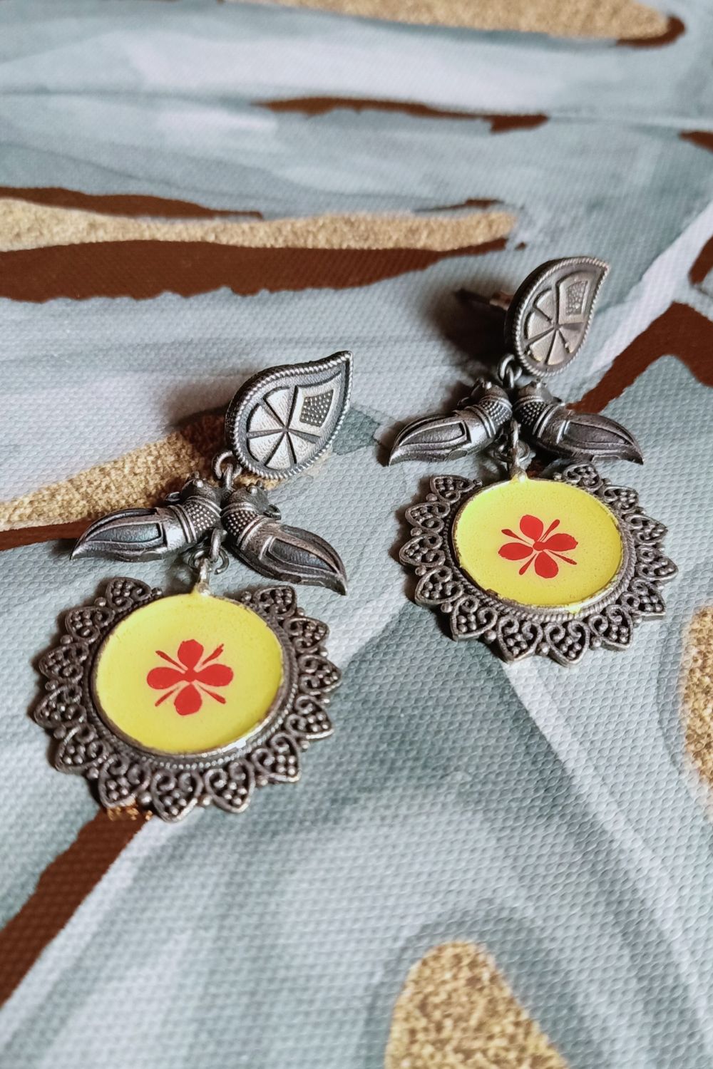 Pankajaa (Yellow) - Premium Quality Oxidised Dangler (Hand Painted)