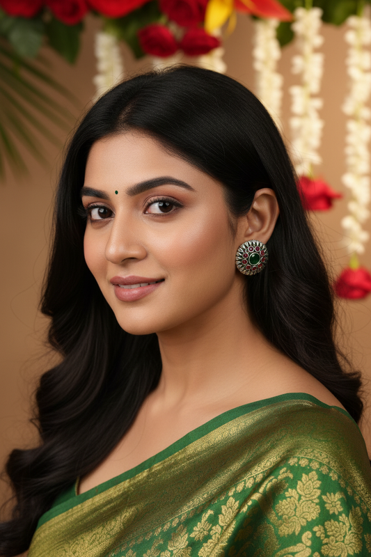 Pavanii (Red & Green) - Premium Quality Oxidised Stud