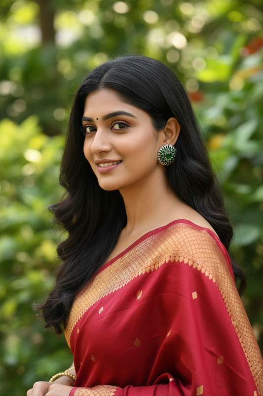 Pavanii (Green) - Premium Quality Oxidised Stud