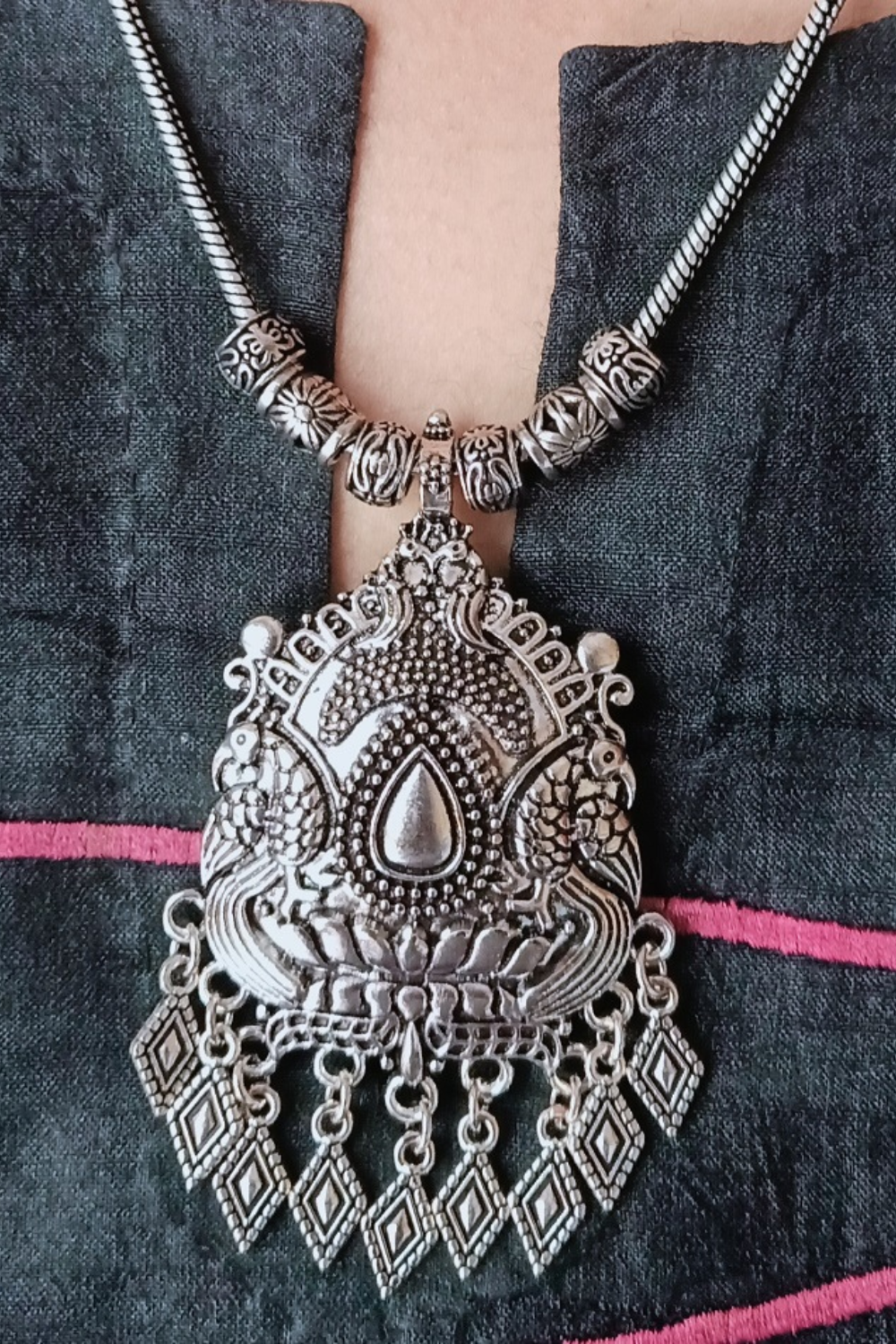 Preeti - Medium Size Oxidised Chain Necklace with Pendant