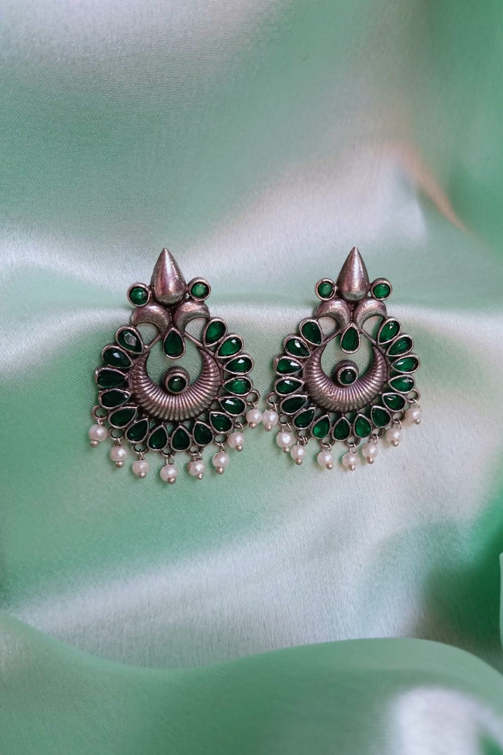 Ratna (Green) - Premium Quality Oxidised Stud