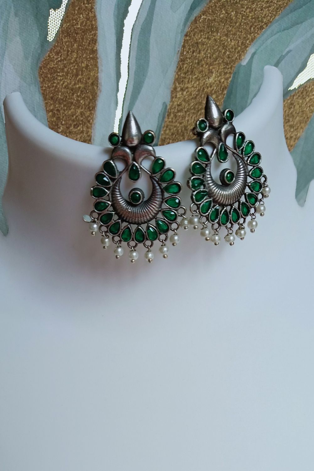 Ratna (Green) - Premium Quality Oxidised Stud