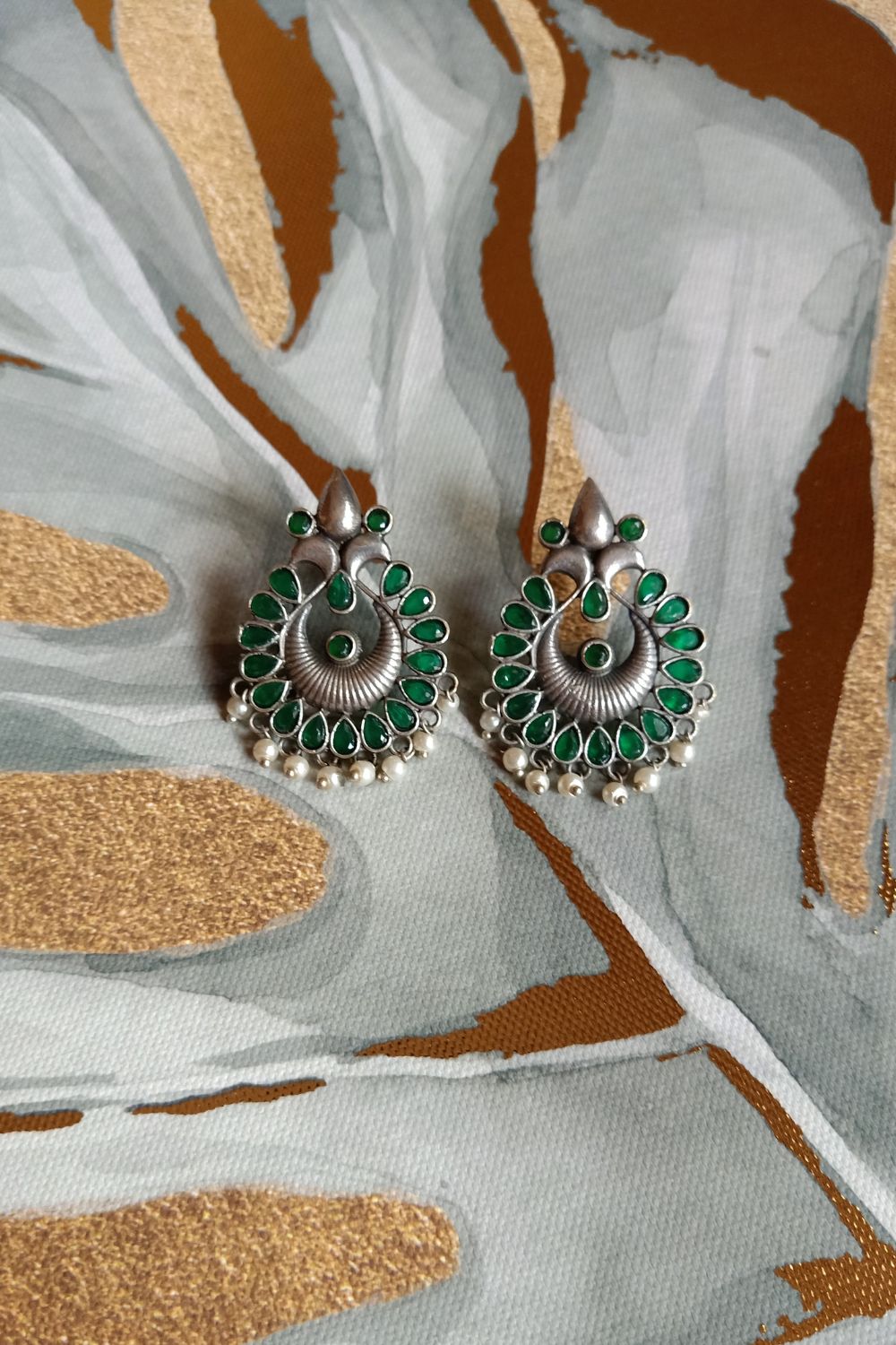 Ratna (Green) - Premium Quality Oxidised Stud