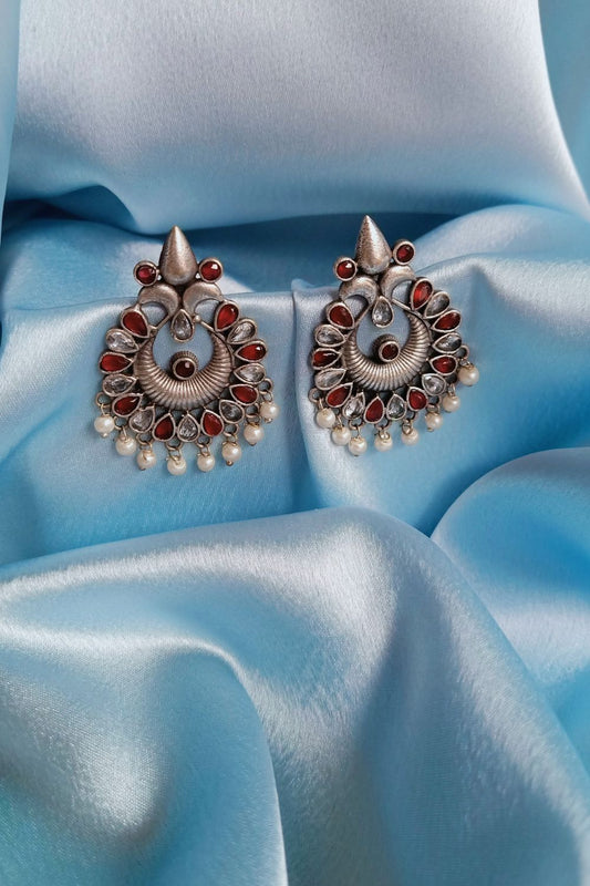 Ratna (Red and White) - Premium Quality Oxidised Stud