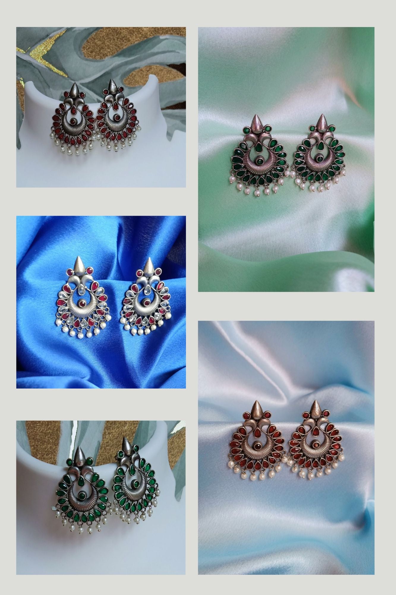 Ratna (Red and White) - Premium Quality Oxidised Stud