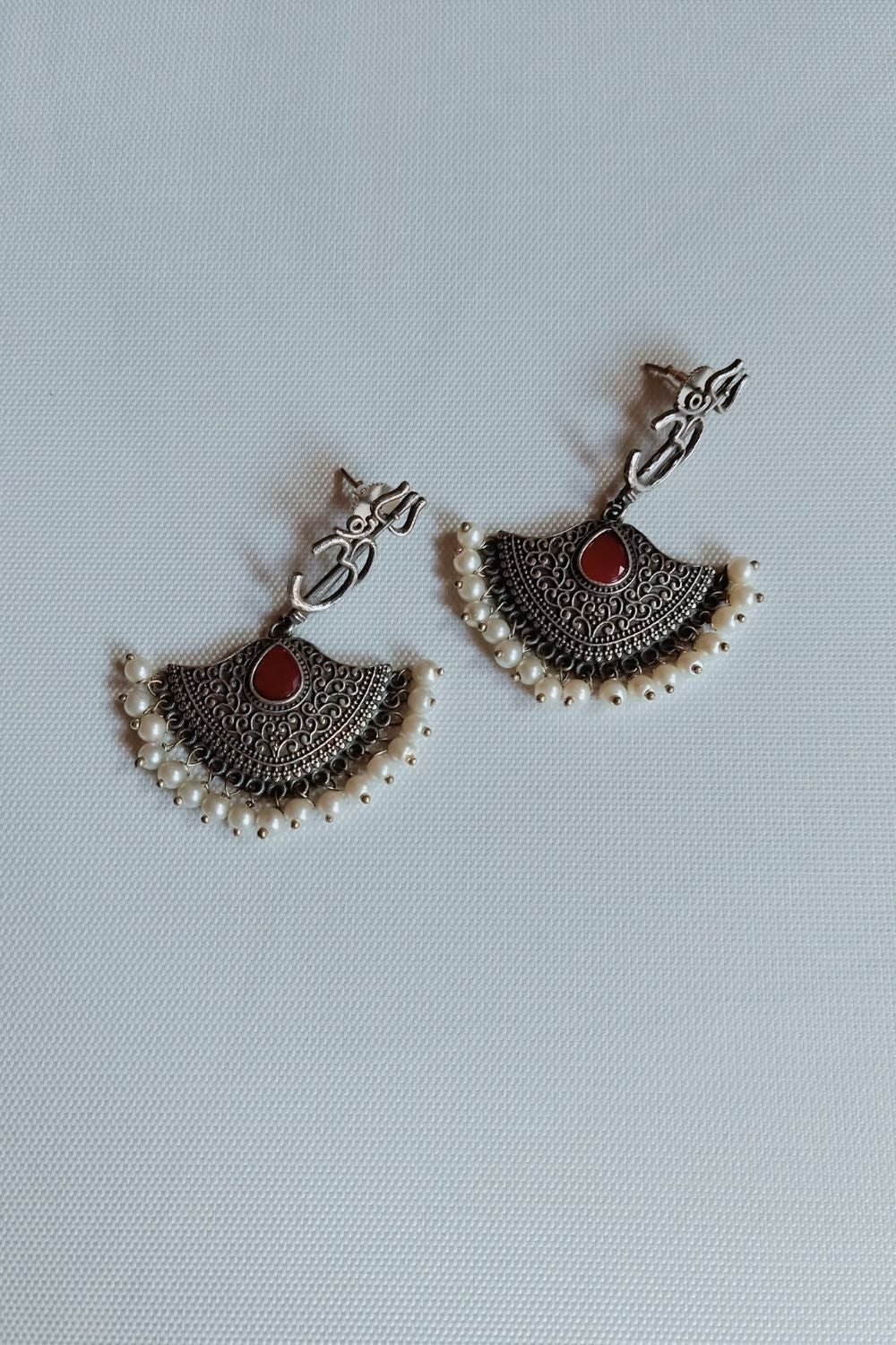 Rudra (White Beads) - Oxidised Dangler