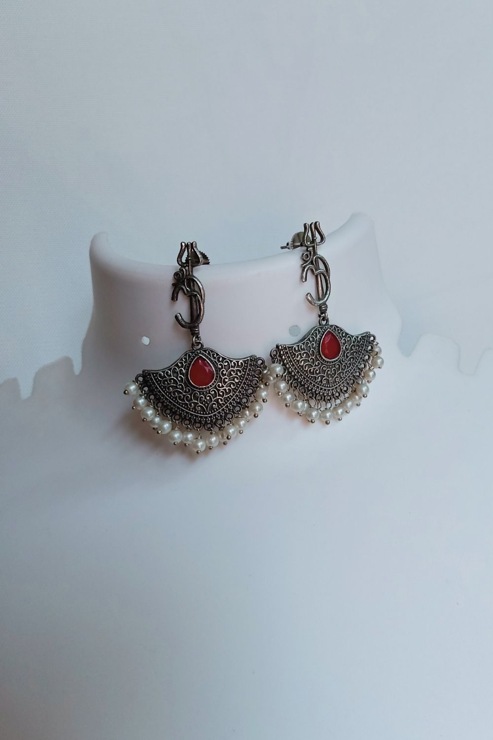 Rudra (White Beads) - Oxidised Dangler