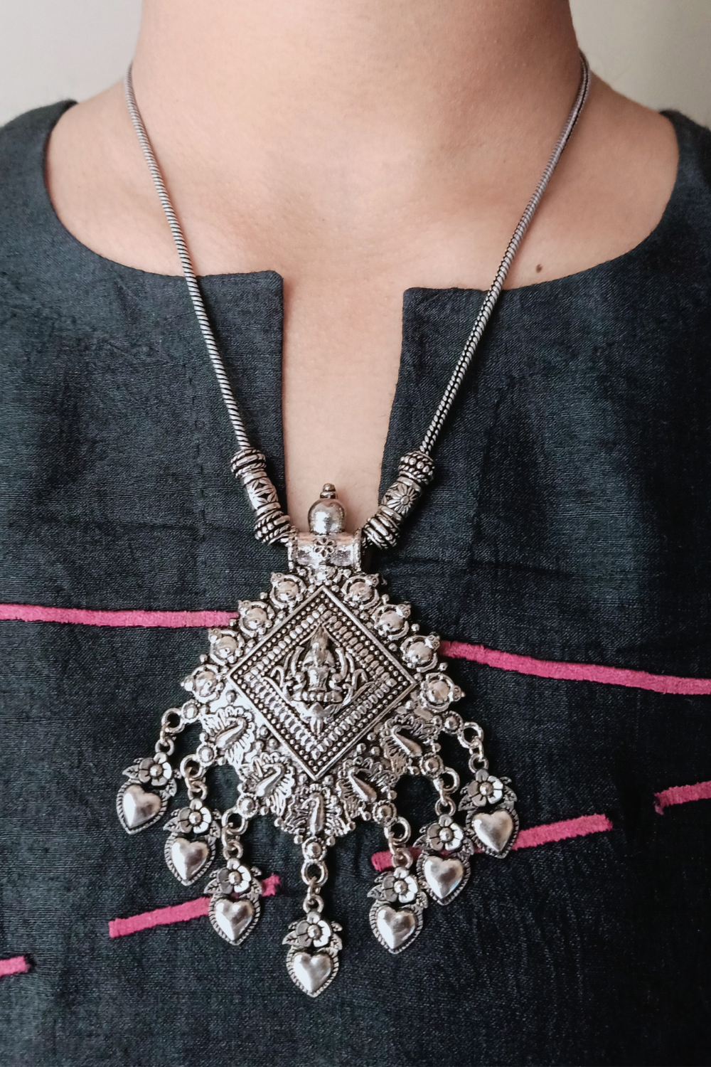 Tanuja - Medium Size Oxidised Chain Necklace with Pendant