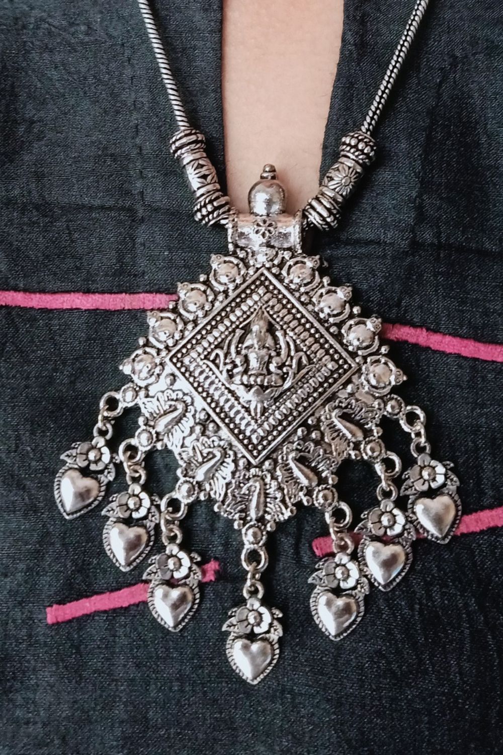 Tanuja - Medium Size Oxidised Chain Necklace with Pendant