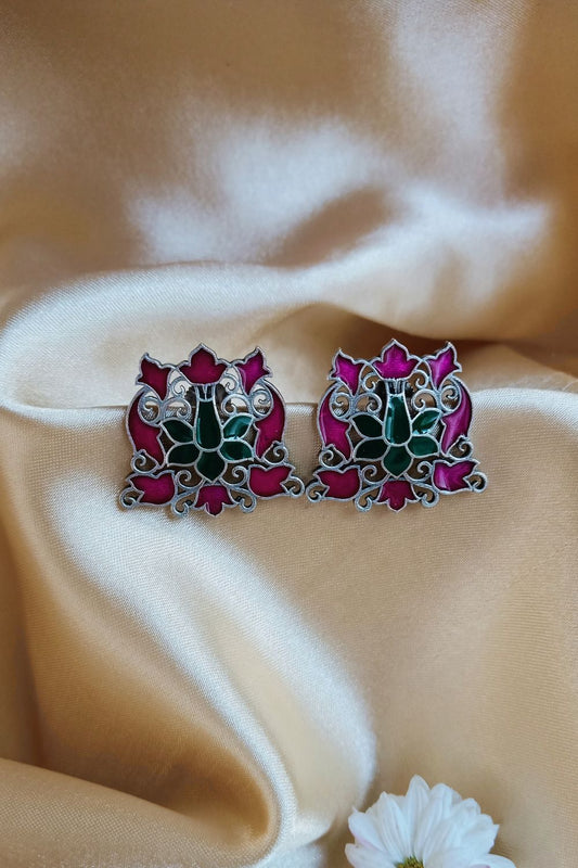 Tulika (Magenta & Green) - Premium Quality Oxidised Studs