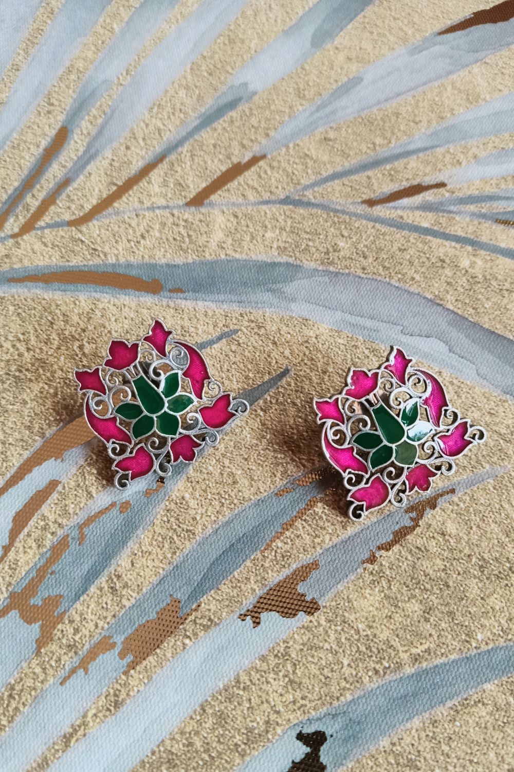 Tulika (Magenta & Green) - Premium Quality Oxidised Studs