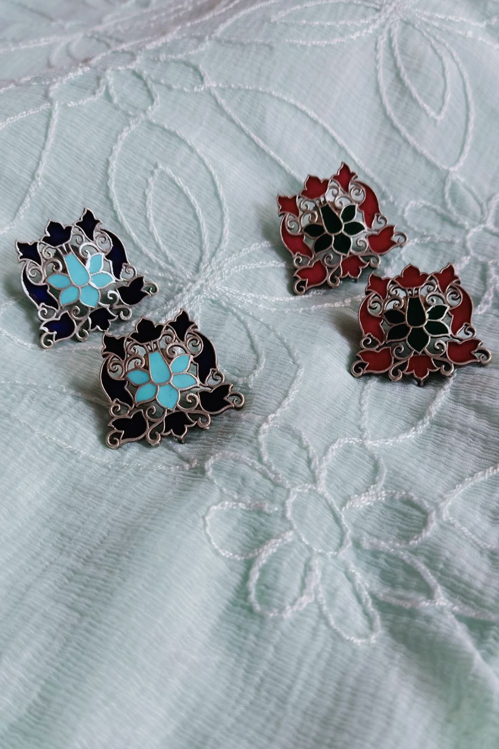 Tulika (Magenta & Green) - Premium Quality Oxidised Studs