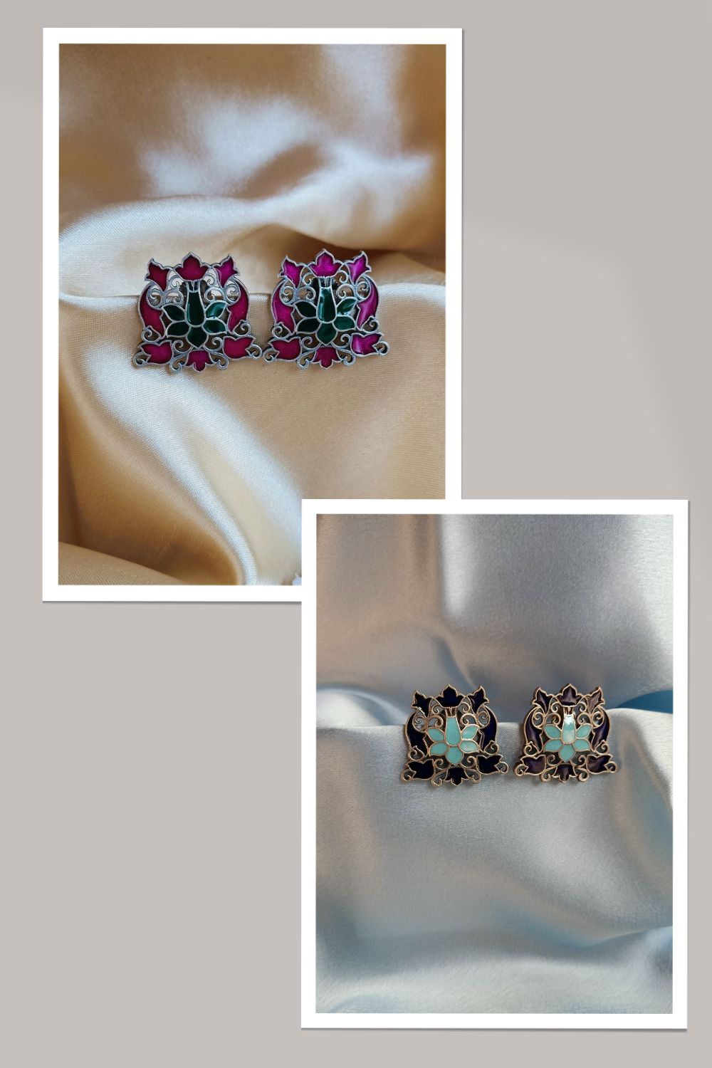 Tulika (Magenta & Green) - Premium Quality Oxidised Studs