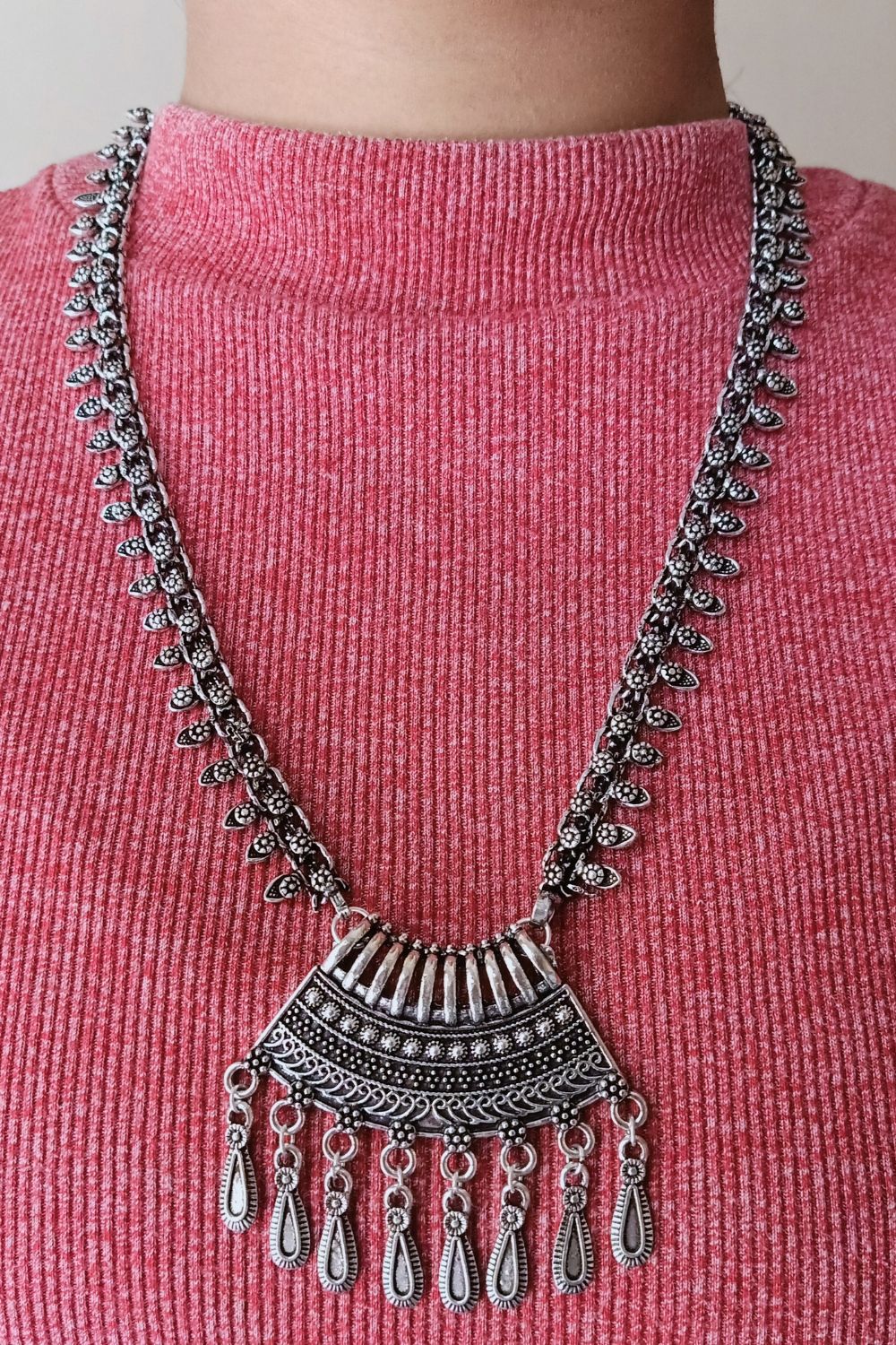 Veda - Medium Size Oxidised Pendant Necklace