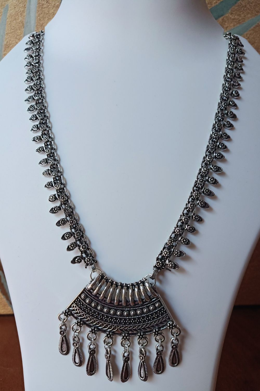 Veda - Medium Size Oxidised Pendant Necklace